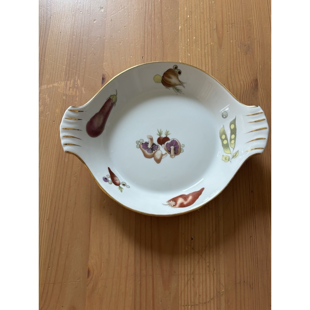 Louis Lourioux French Porcelain Baking Dish Le Faune Vegetables MCM Retro Gold